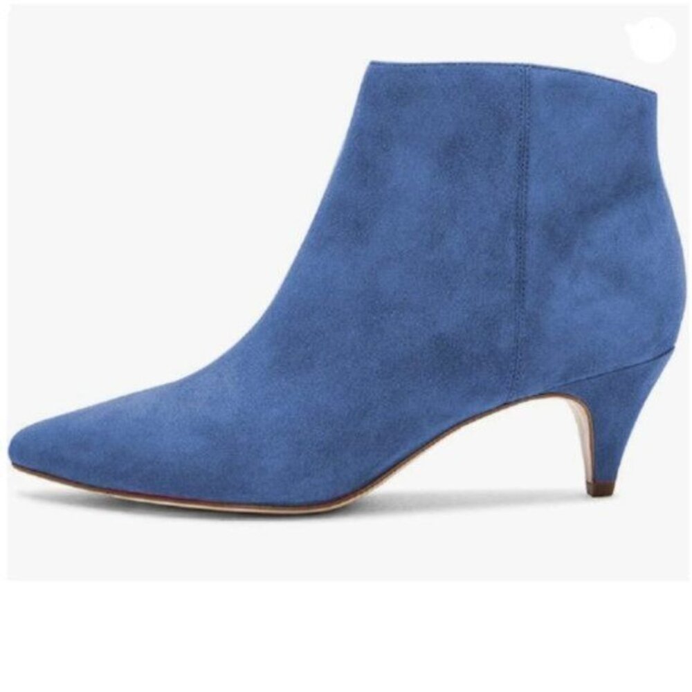 XYD Women Chic Low Kitten Heel Ankle Boots Pointed Closed Toe Side Zipper Blue